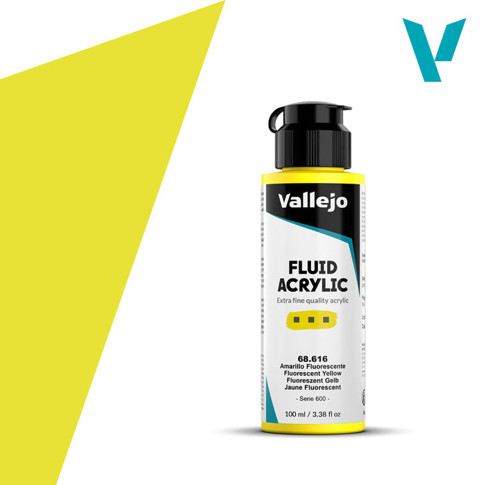 VALLEJO Fluid Acrylic 616-100ML. Fluorescent Yellow - Al Masam Stationery LLC