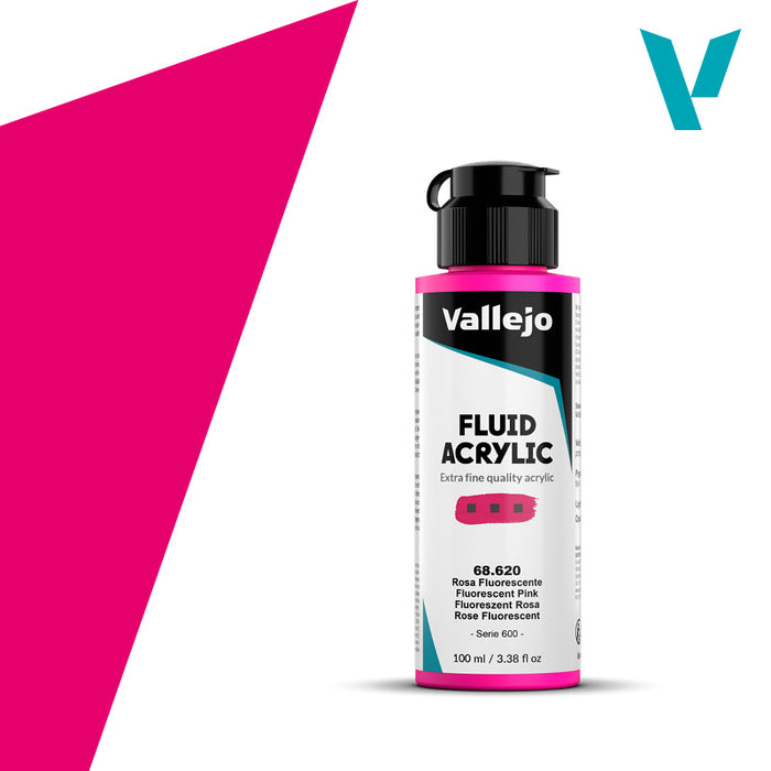 VALLEJO Fluid Acrylic 620-100ML. Fluorescent Pink - Al Masam Stationery LLC