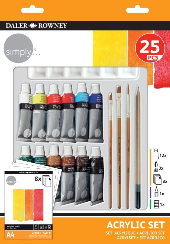 Daler Rowney SIMPLY ACRYLIC 25 PIECE SET - Al Masam Stationery LLC
