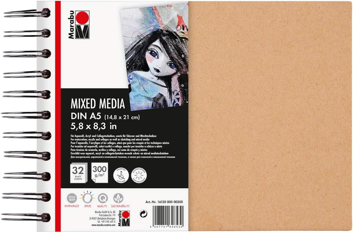 Marabu Ring Binder Mixed Media Pad by Al Masam Stationery LLC with spiral binding and blank pages for creative projects Main image