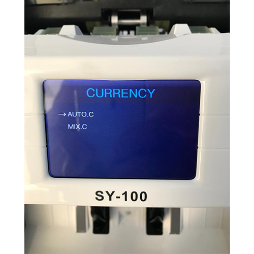 Mirage Banknote Counting Machine SY-100 by Al Masam Stationery LLC, showing the compact device with digital display and banknote slots. Main image