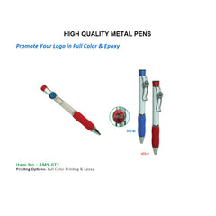 AMS-072 - Metal pen with round area for logo on clip - Al Masam Stationery LLC