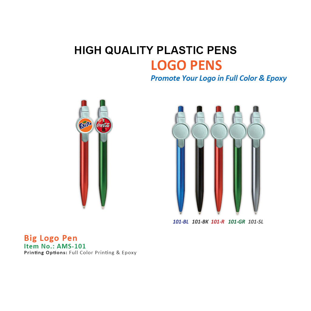 AMS-101 - Plastic Pen with Big Logo Space for Printing - Al Masam Stationery LLC