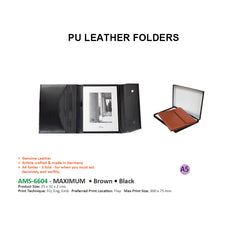 6604 MAXIMUM Real Leather A4 -3Fold Folder-Black - Al Masam Stationery LLC