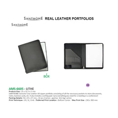 AMS-6605 - LITHE -  SANTHOME Genuine Leather Portfolio - Al Masam Stationery LLC