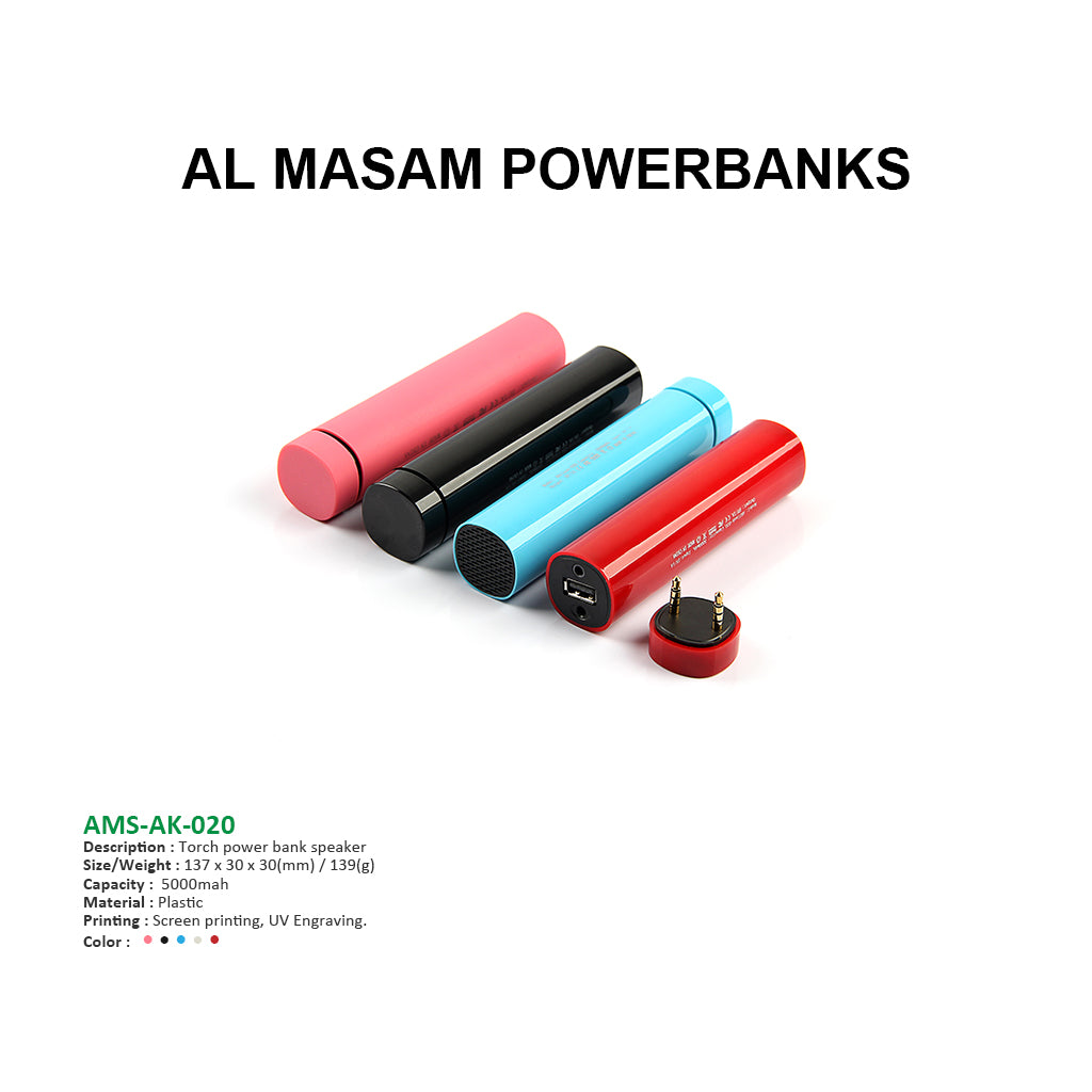 AMS-AK-020 - Torch Power bank with speaker - 5000 mAh - Al Masam Stationery LLC