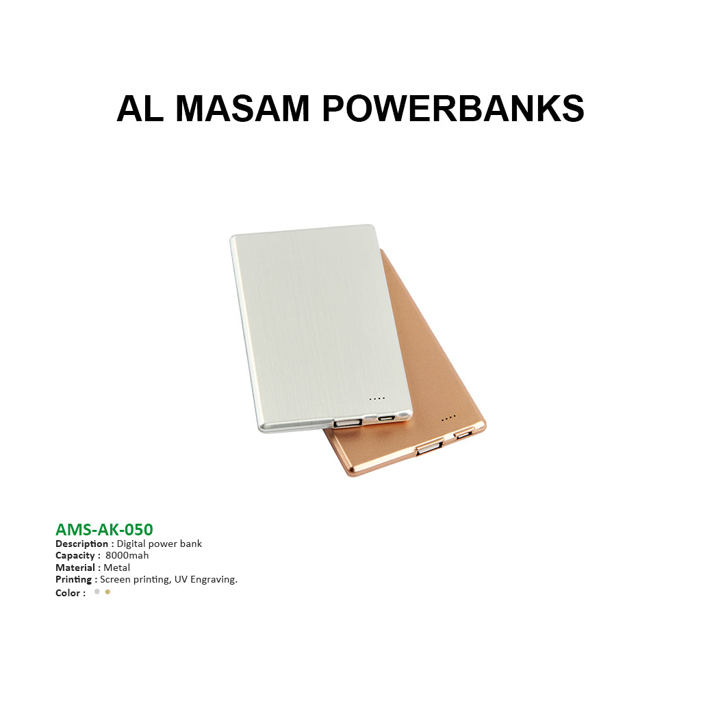 AMS-AK-050 - Sleek Metal power banks (8000 mah) - Al Masam Stationery LLC