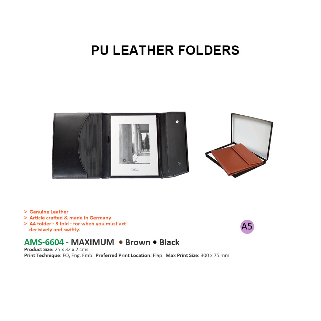 6604 MAXIMUM Real Leather A4 -3Fold Folder-Black Secondary image