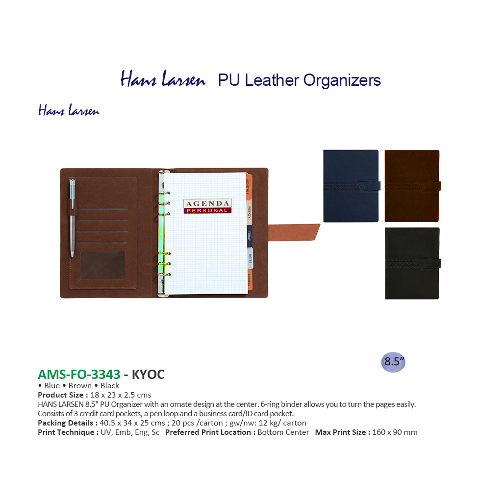 Hans Larsen AMS-FO 3343 Kyoc 8.5" PU Leather Organizer - Blue/ Black/Brown Secondary image