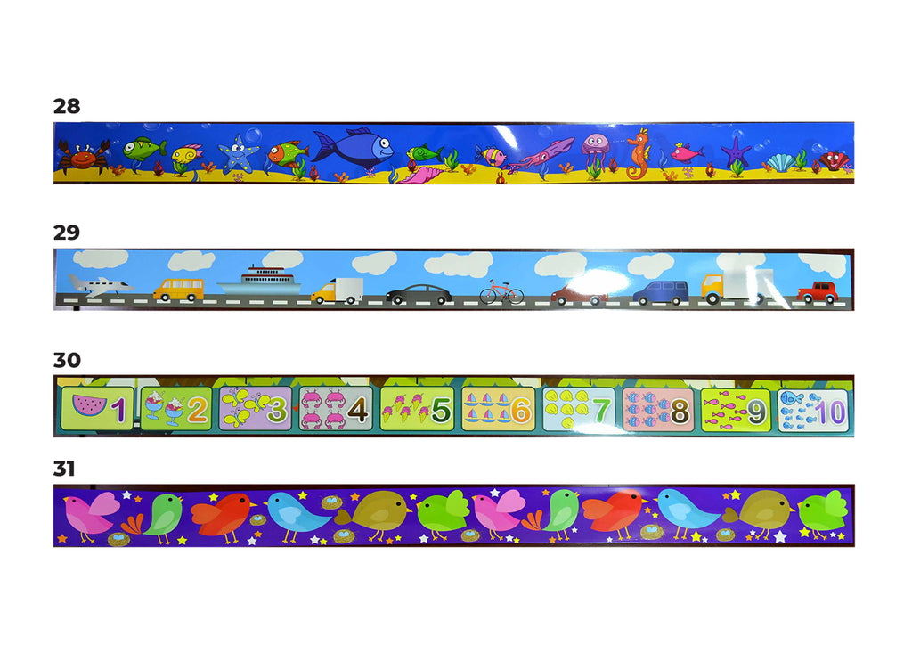 Decorative AMS borders for room decor, featuring colorful patterns suitable for enhancing walls and interior design.