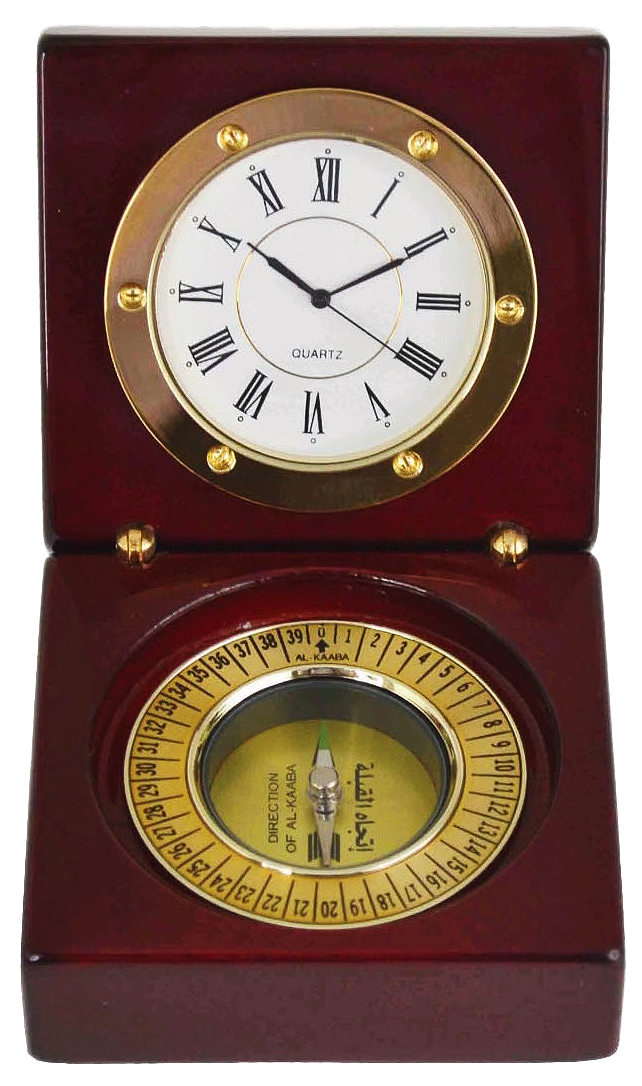 AMS-DT 631 WINEM Metal-Wooden Desktop Clock-Islamic/Qibla Compass - Al Masam Stationery LLC Main image