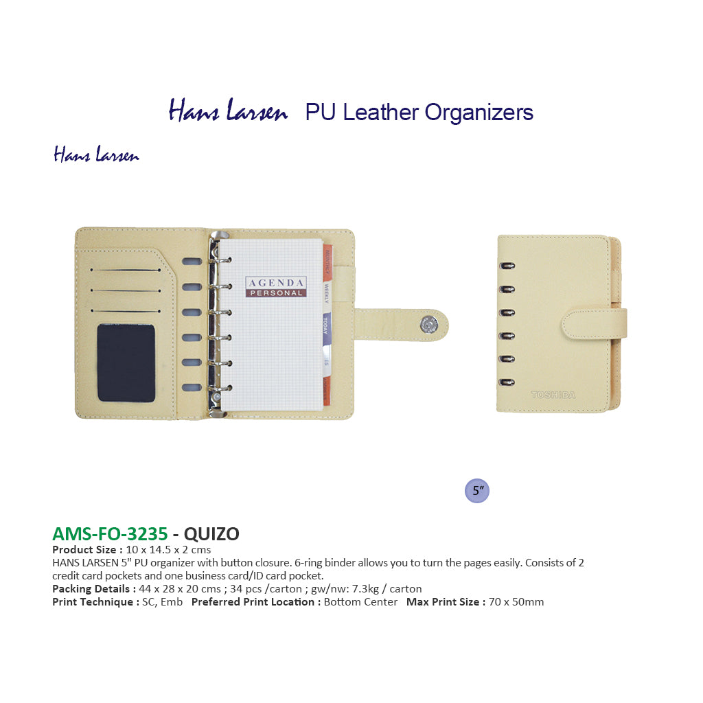 AMS- FO 3235 Quizo - 5" Organizer - Hans Larsen PU Leather Organizers Secondary image