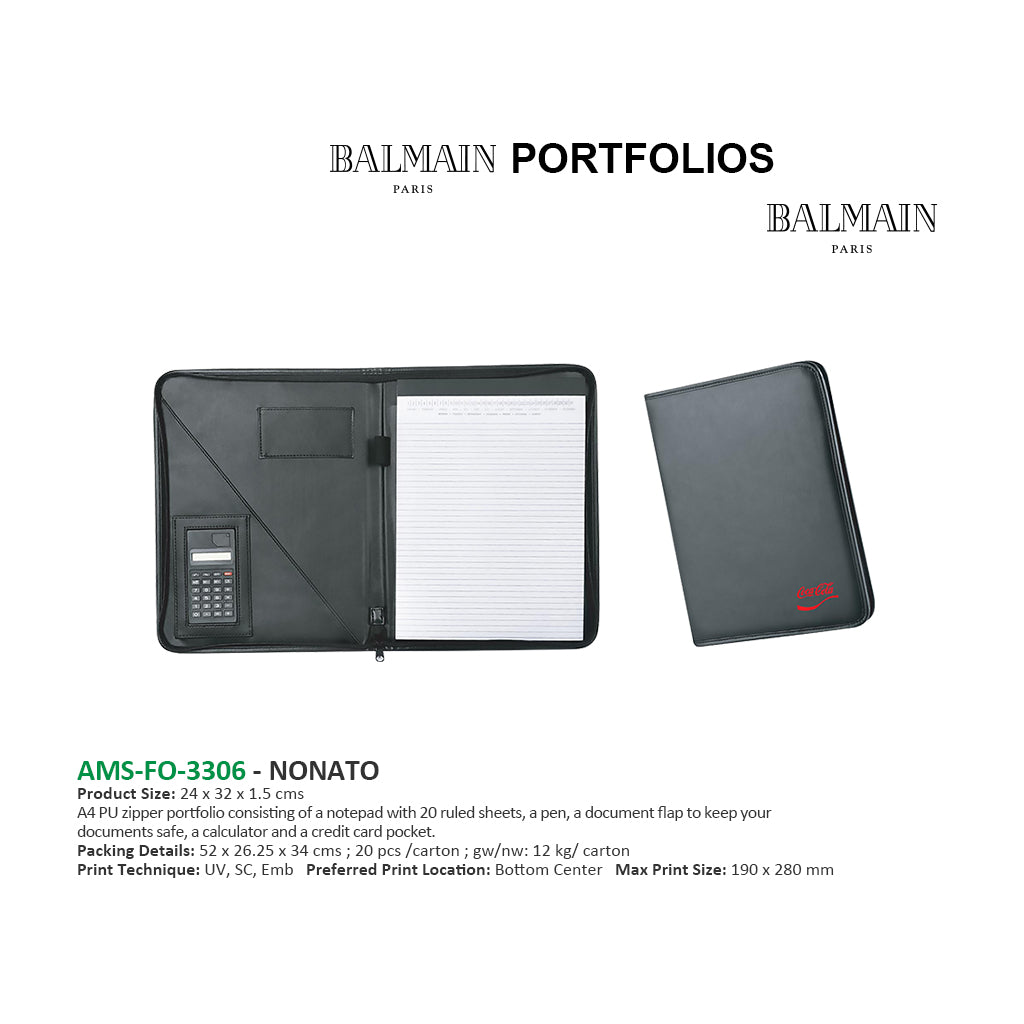 AMS-FO-3306 - NONATO  -  BALMAIN Leather Portfolio - Al Masam Stationery LLC