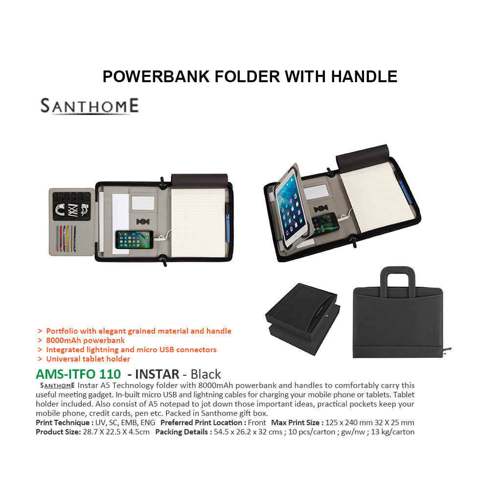 AMS-ITFO 110 Instar  - 8000mah Powerbank Folder with Handle (Black) - Al Masam Stationery LLC