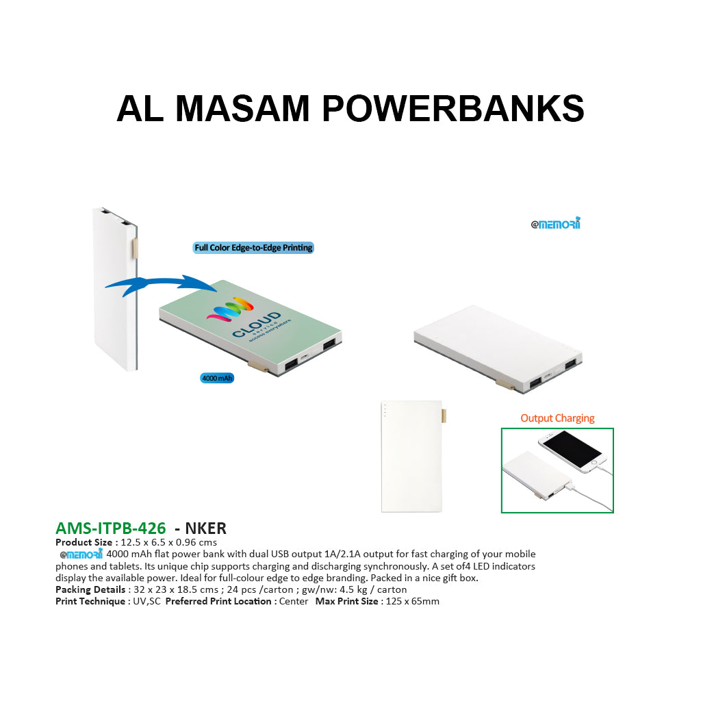 AMS-ITPB-426 - NKER - 4000 MAh Flat Power Bank with Dual USB Output Secondary image
