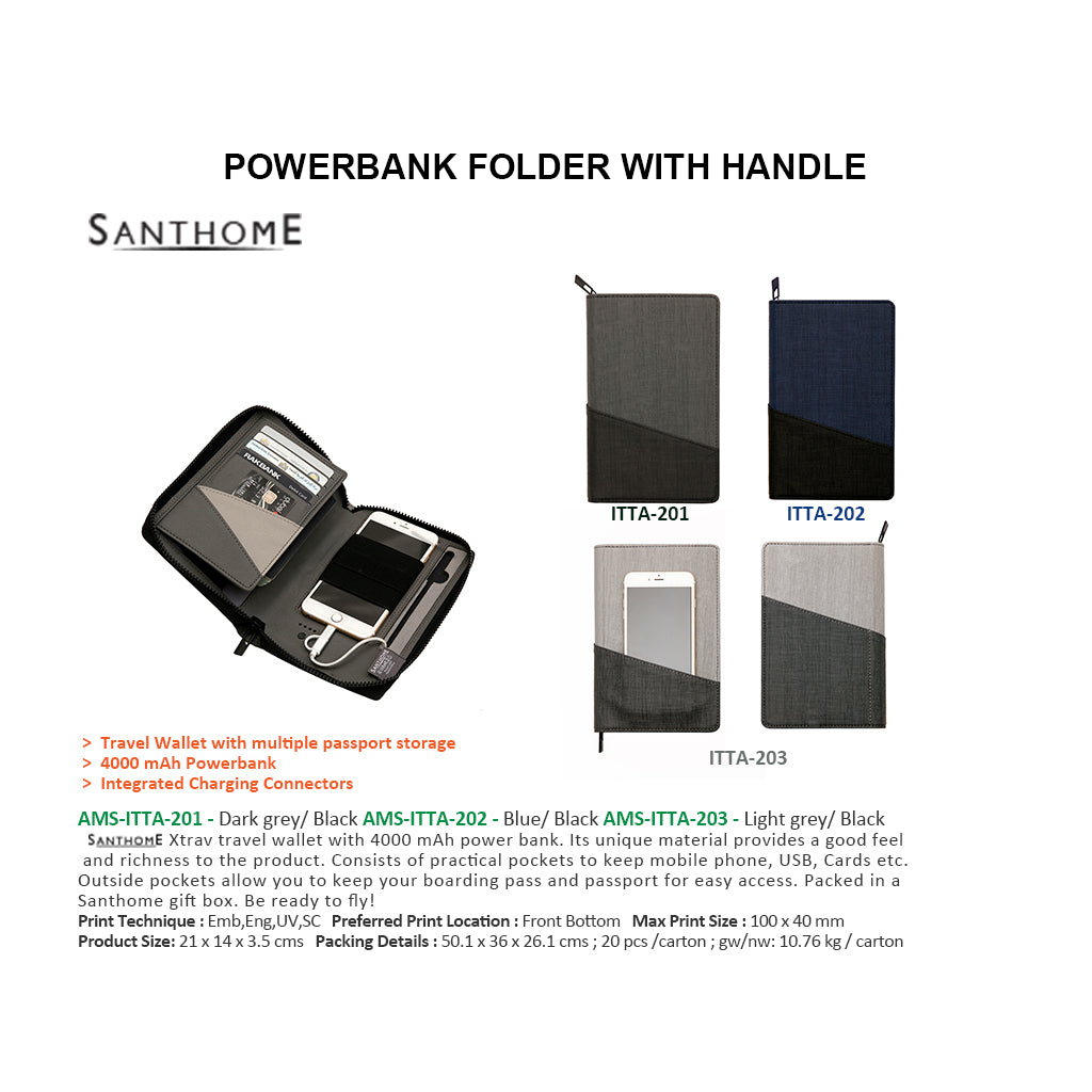 AMS-ITTA-201-Xtrav  -  Travel Wallet with 4000 MAh Power Bank Dark Grey - Al Masam Stationery LLC