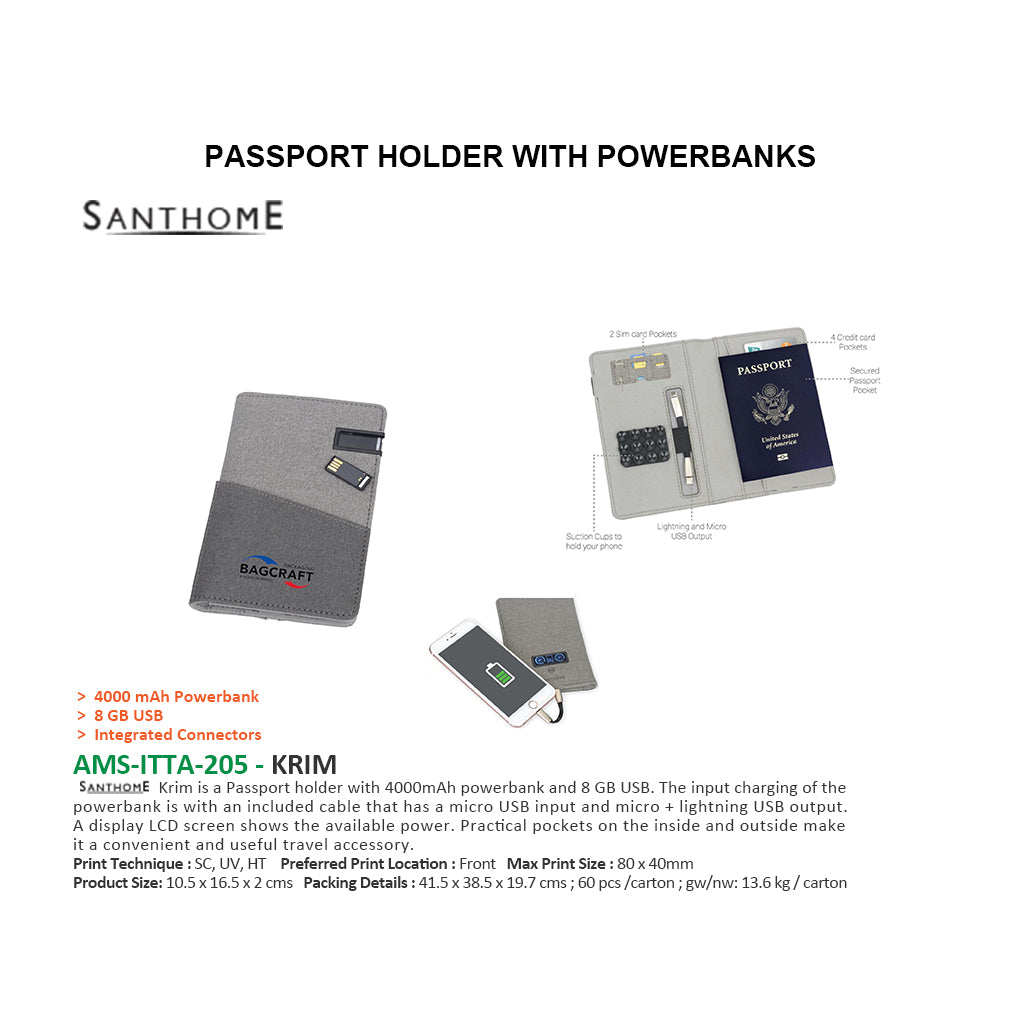 AMS-ITTA-205- Krim   -  Passport Holder with 4000mah Powerbank and 8 GB USB (Dark Grey/Light Grey) Secondary image