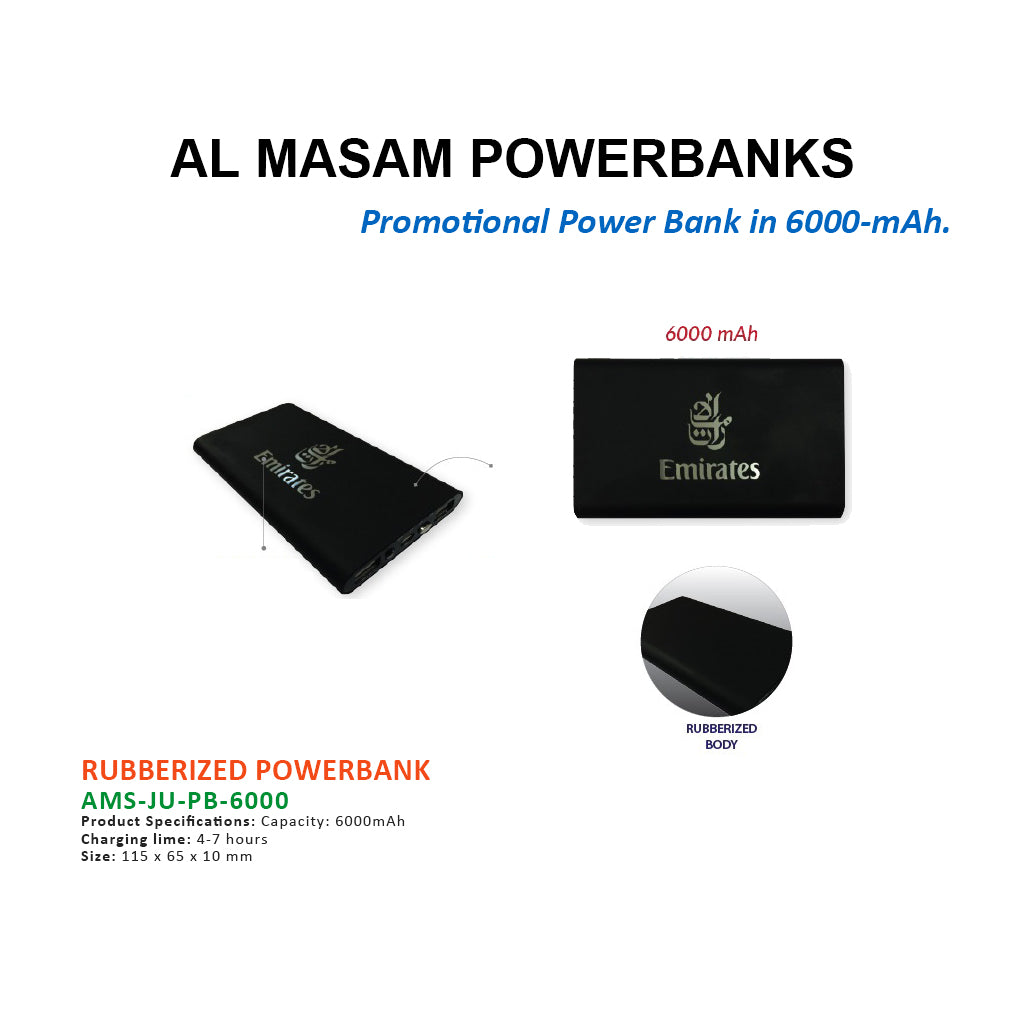 AMS-JU-PB-6000 MAH Rubber grip powerbank with chrome branding option Secondary image