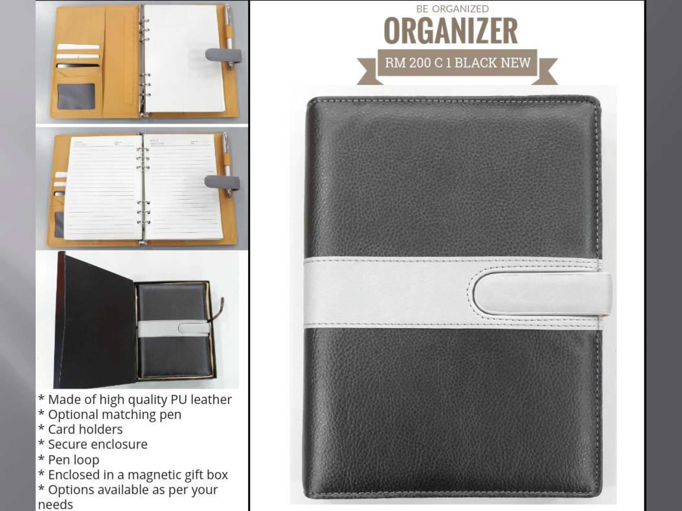 AMS-RM-200 C 1 - (Black) PU Leather Organizer Secondary image