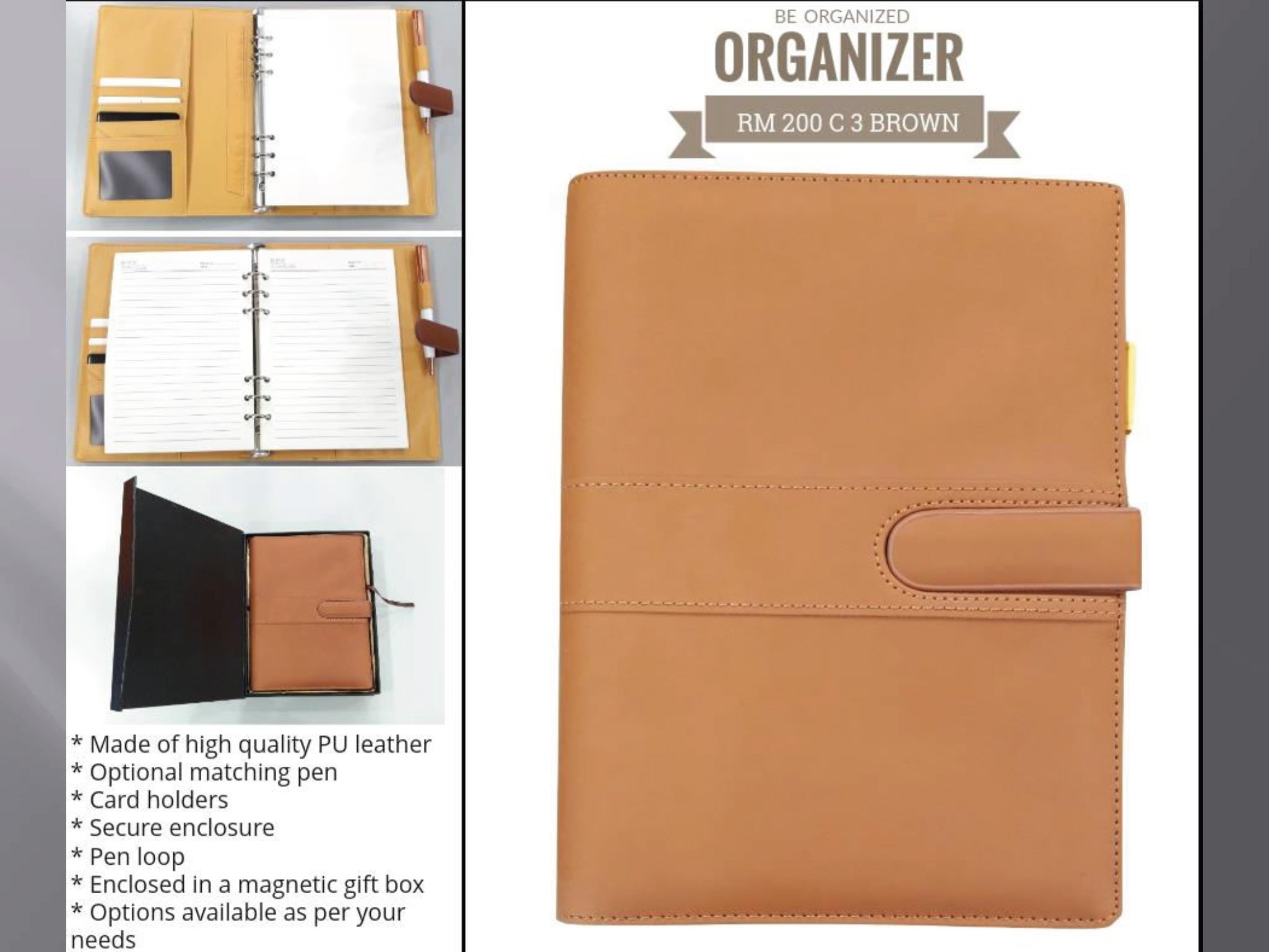AMS-RM-200 C 3 - (Brown) - PU Leather Organizer Secondary image