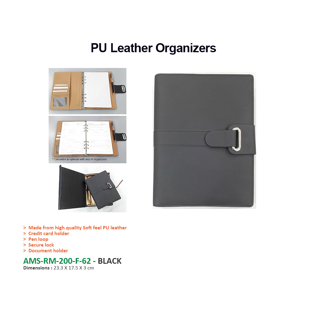AMS-RM-200-F-62 - BLACK Soft feel PU Leather Organizer Secondary image