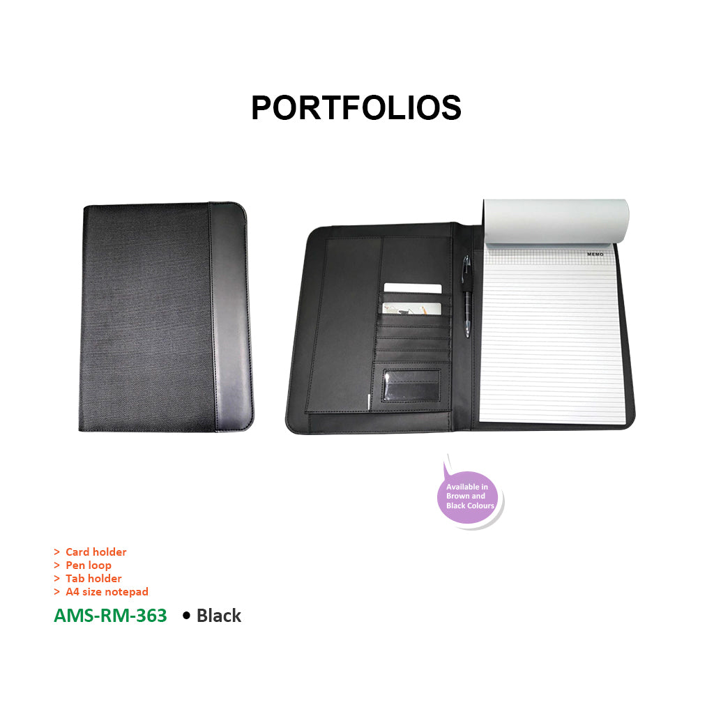AMS-RM-363 • Black  - PU Leather portfolio Secondary image