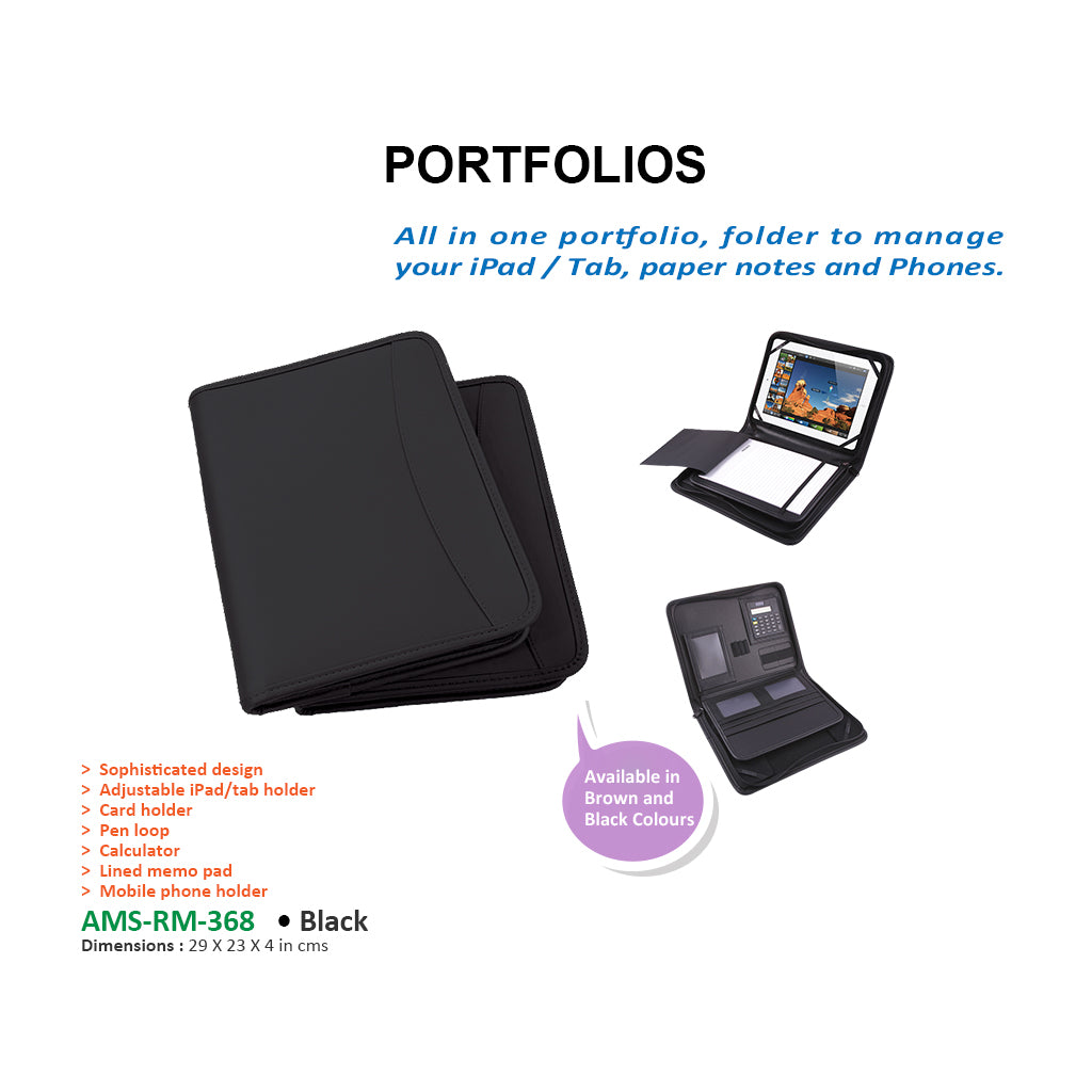 AMS-RM-368 • Black  -  PU Leather Portfolio Secondary image