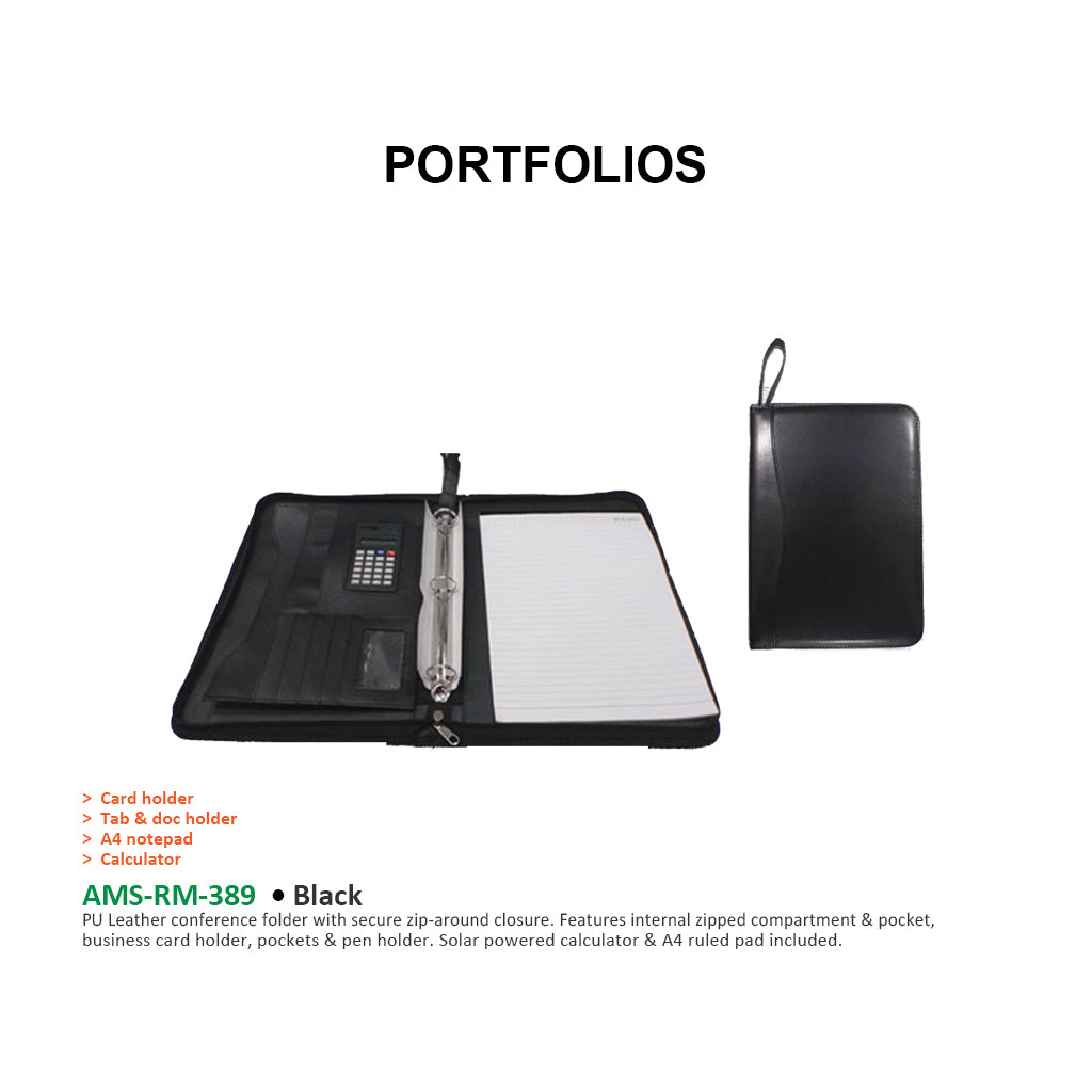 AMS- RM-389 - Black PU Portfolio Secondary image