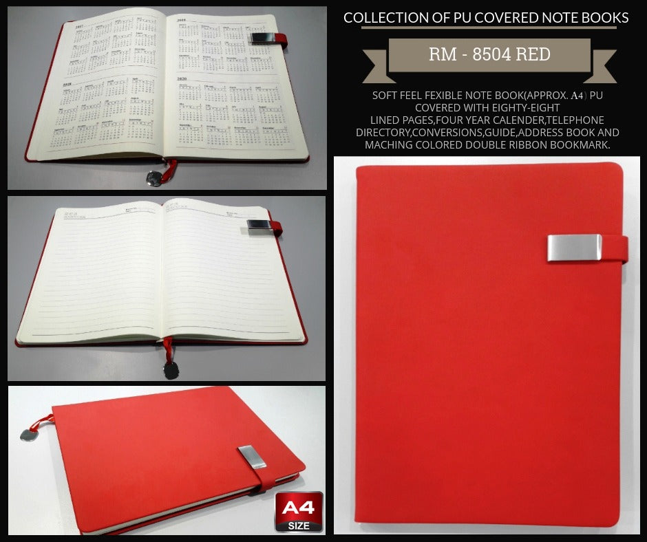AMS-RM-8504 - RED - A4 size - Soft touch Notebooks - Al Masam Stationery LLC Main image
