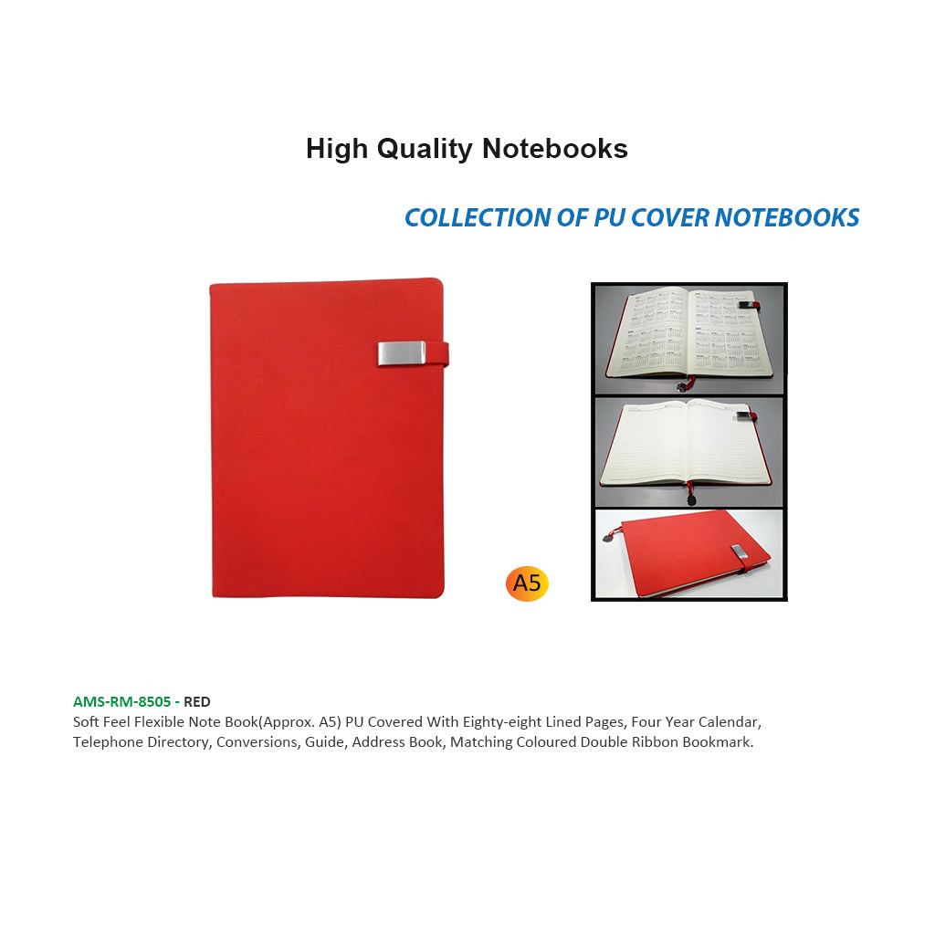 AMS-RM-8505 - RED -A5 size- Soft touch Notebooks Secondary image