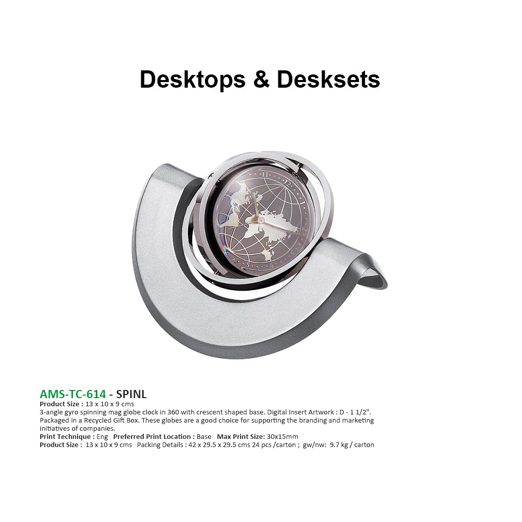 AMS -TC 614 - SPINL  - 3-Angle Gyro Spinning Mag Globe Clock Desktop Secondary image