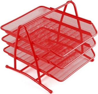 Document Tray 3tier Wiremesh Red - Al Masam Stationery LLC Main image