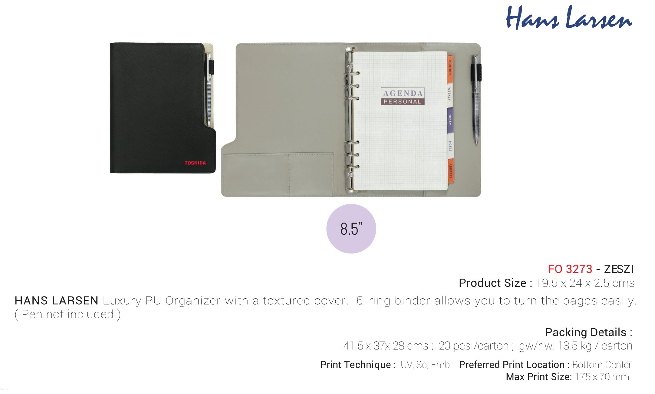 Hans Larsen AMS-FO 3273 - ZESZI - PU Leather Organizers - 8.5 inch - Al Masam Stationery LLC