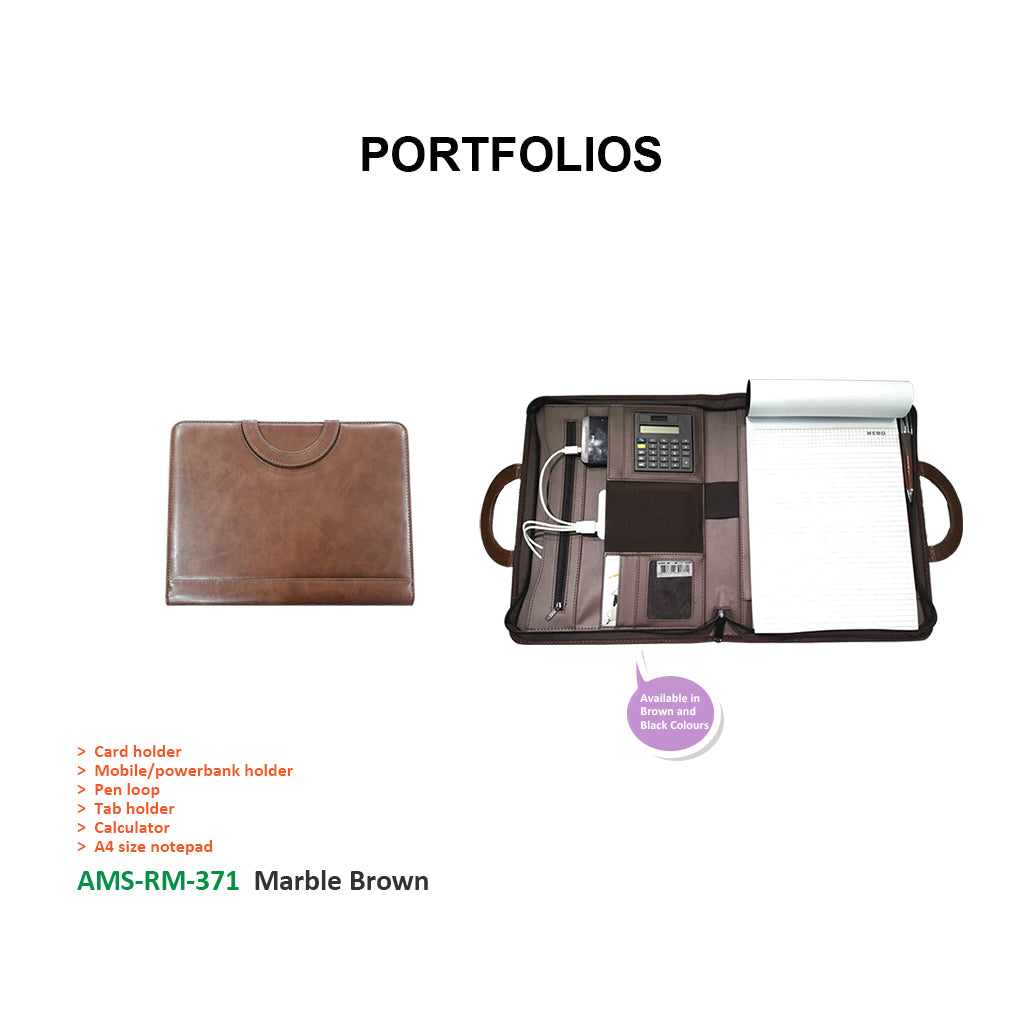 RM-371 - PU leather folder with handle (Marble Brown) Secondary image