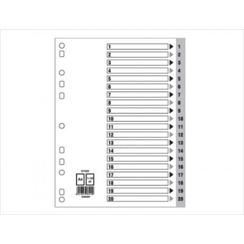 Divider(1- 20)Pvc A4 Gray - Al Masam Stationery LLC