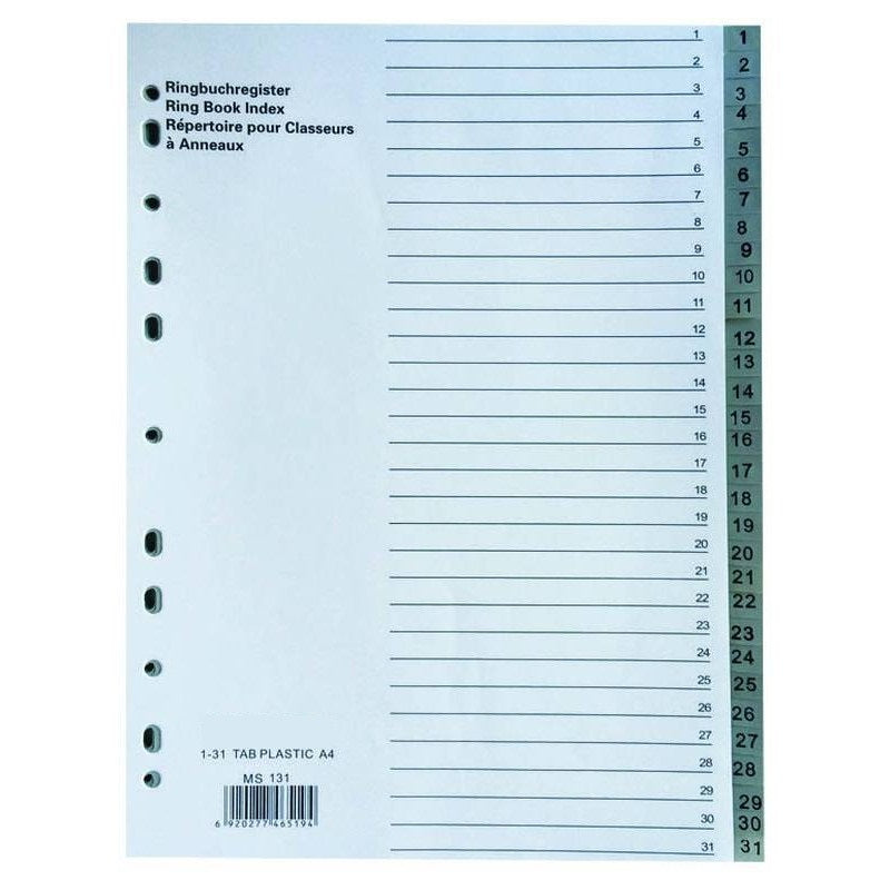 Divider(1- 31)PVC A4 Gray - Al Masam Stationery LLC Main image