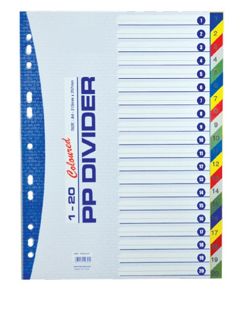 Divider (PVC) 1-20 colour / number A/4 - Al Masam Stationery LLC Main image