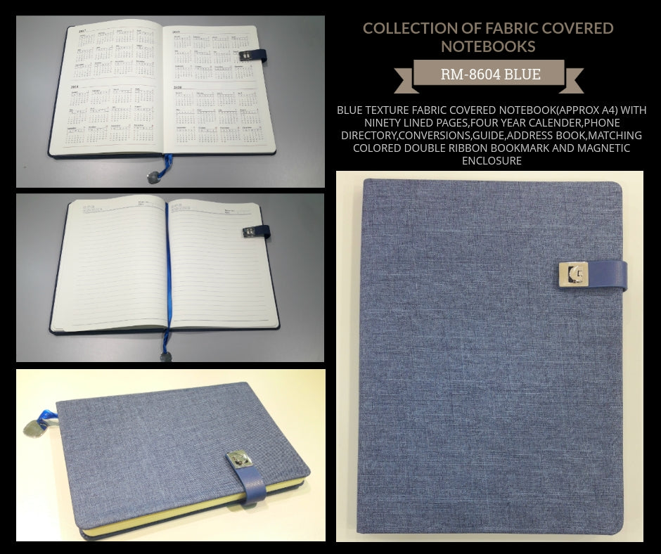 AMS-RM-8604 - BLUE - A4 size Fabric Notebooks - Al Masam Stationery LLC Main image