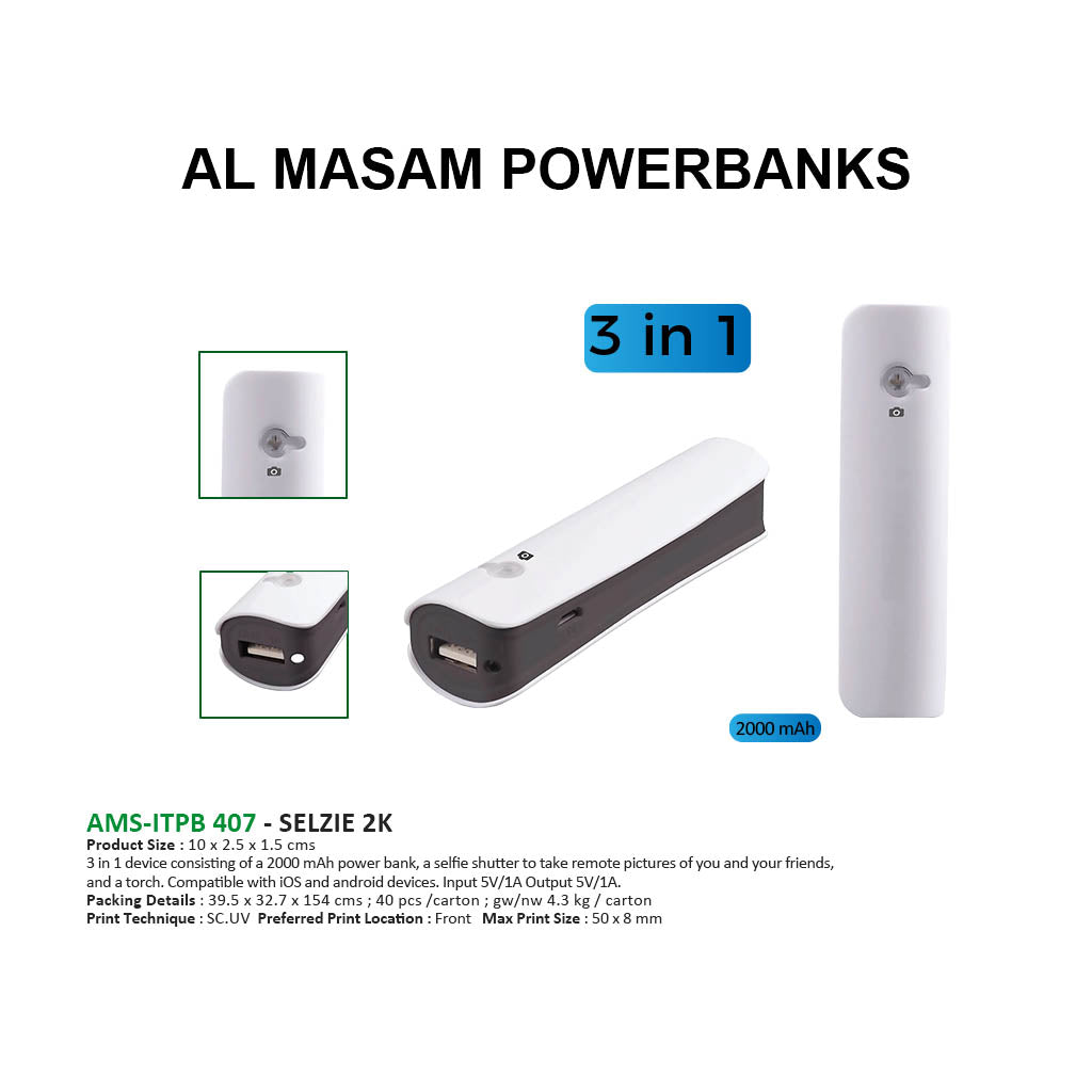 AMS-ITPB 407 - 2000 MAH with Selfie shutter - Al Masam Stationery LLC