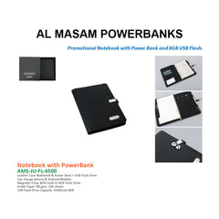 AMS-JU-FL-6500 - BK - Promotional Notebook with Power Bank (6500 ma) and USB Flash. - Al Masam Stationery LLC