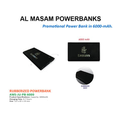 AMS-JU-PB-6000 MAH Rubber grip powerbank with chrome branding option - Al Masam Stationery LLC