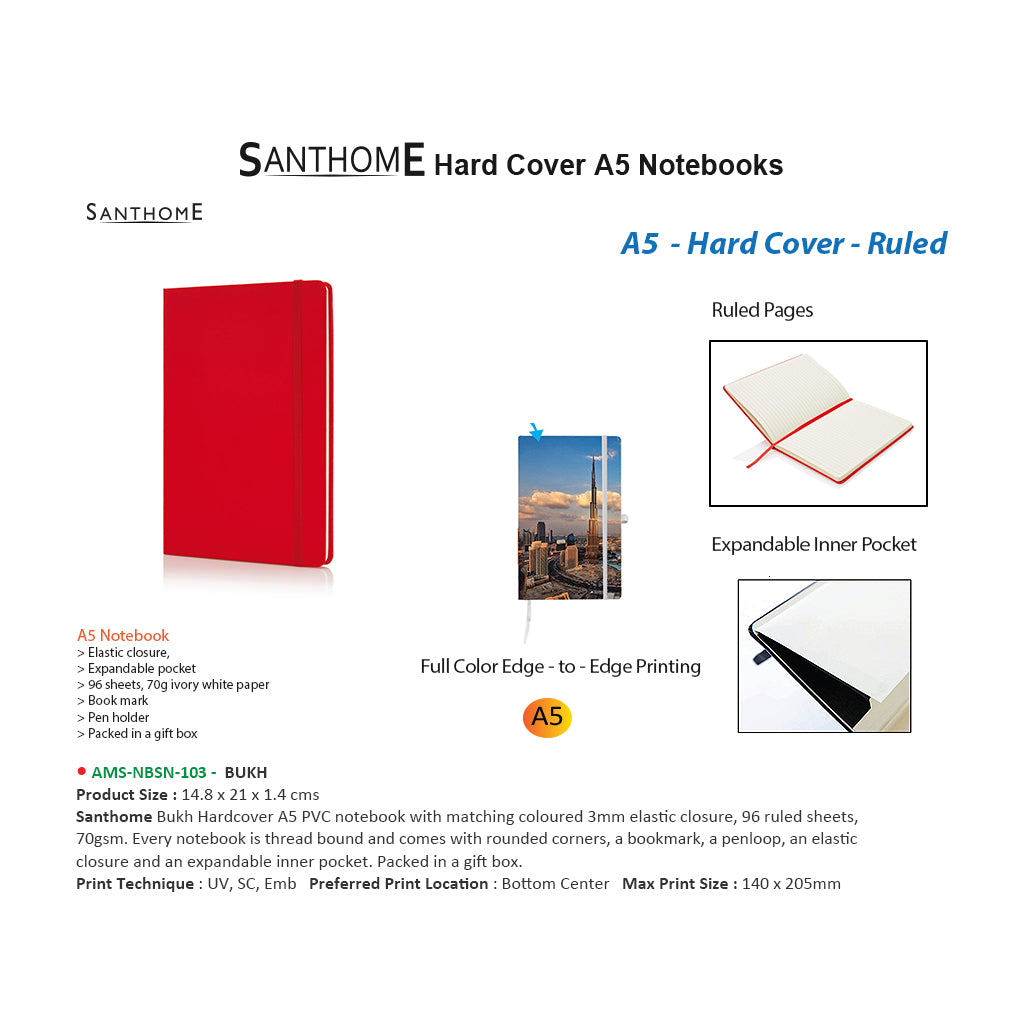 Bukh Hardcover A5 Ruled PVC Notebook Red
