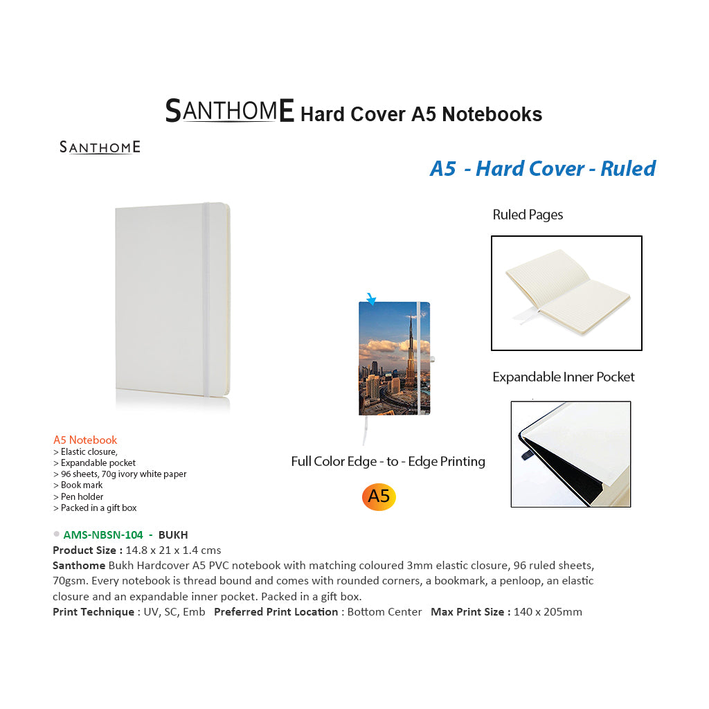 SANTHOME Hard Cover A5 Notebooks - Al Masam Stationery LLC