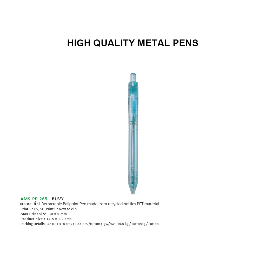 AMS-PP-265 - BUVY- Plastic Pens (Recycled pen) - Al Masam Stationery LLC