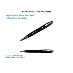 AMS-PN-03 (Ball Pen shiny Black chrome under the top and lower barrel , chrome parts) - Al Masam Stationery LLC