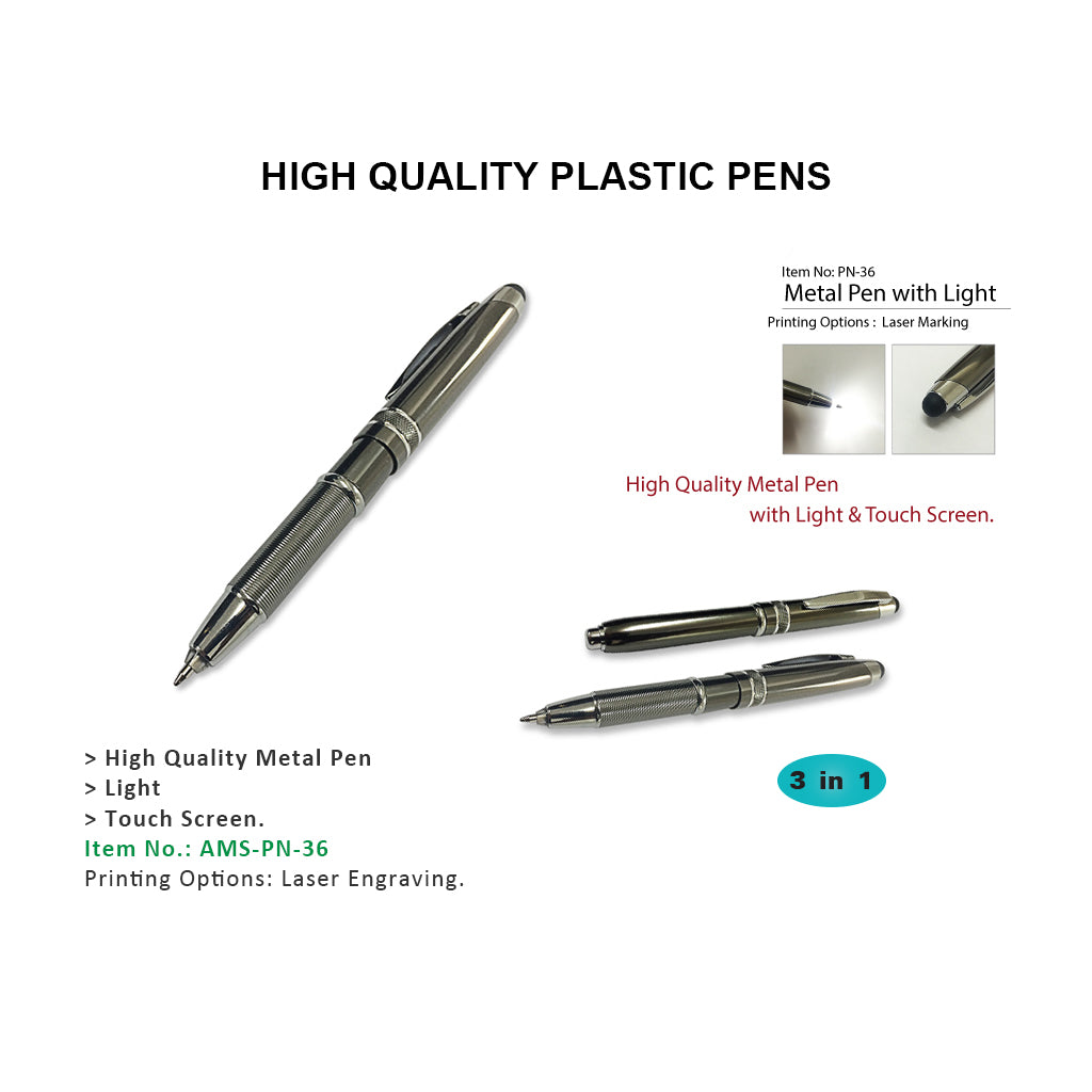 PN-36 - (3 in 1 - Metal pen + Torch +Touch) - Al Masam Stationery LLC