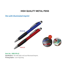 AMS-PN-41 - Metal pen with Stylus + ILLUMINATED LOGO OPTION - Al Masam Stationery LLC