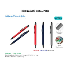 AMS-PN-42  - Rubberized pens with Stylus - Al Masam Stationery LLC