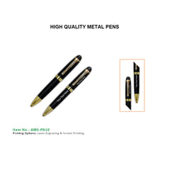 AMS-PN-10 - Black & Gold pen with silver trim on clip - Al Masam Stationery LLC