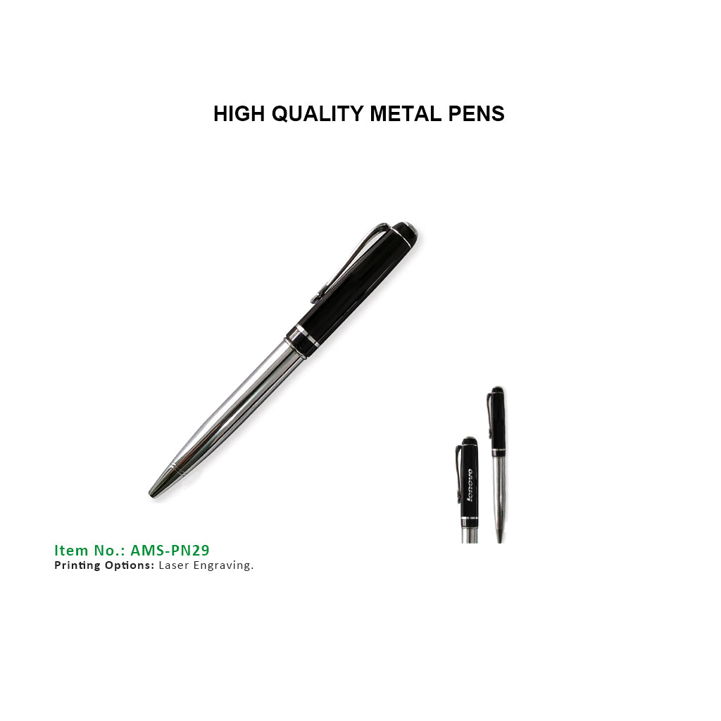 AMS-PN-29 - Black - Chrome Coloured Ball Point Pen - Al Masam Stationery LLC